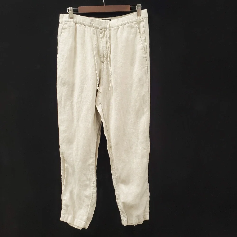 H&M Mens Relaxed Fit Linen Pull On Pants Size 32R Beige Coastal Beachy Neutral